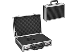 GODLONSEN Storage Lock Box - 14.2 x 9.4 x 4.5 Inch, Portable Briefcase, Aluminum Flight Case with Padded Foam, Lockable Protective Storage Box for Personal Items, Valuables, Tools - Black