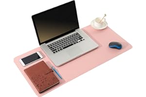 ARNTY Protector Escritorio de Cuero PU,Protector Mesa Escritorio Doble Cara,Grande Almohadilla de Escritorio de Oficina para Ordenador,Desk Mat para la Oficina y el Hogar(Rosado&Gris, 60 * 35cm)