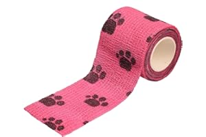 UNVOJL Pet Vet Wrap Self Adherent Bandage Elastic Bandage Dog Paw Pattern Vet Wrap Tape for Sports Wrist Ankle Sprains Swelling (Pink)