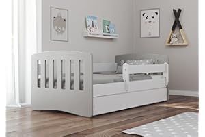 Bjird Kinderbett Jugendbett 80x160 80x180 Grau mit Rausfallschutz Schubalde und Lattenrost Kinderbetten für Mädchen und Junge - Mix I 160 cm