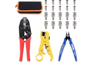 Glarks Coax Coaxial BNC Professional Crimping Tool with RG59 Coax Connector and Round/Flat UTP Cat5 Cat6 Wire Stripper and Wire Cable Cutter for RG55 RG58 RG59 RG62 5 6 21 140 141 142