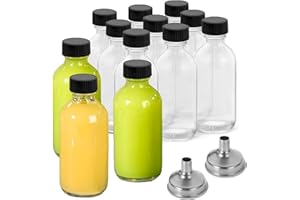 DIDITIME Glasflaschen mit Deckel und 2 Trichtern, kleine Glasbehälter mit Deckel, Gewürzgläser, Saftflaschen, Mini-Reiseflaschen, 60 ml Probenflaschen für Trank, Ingwer-Shots, Öle, 12 Stück