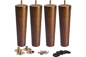 La Vane 4 inch / 10cm Wooden Furniture Legs, Set of 4 Walnut Solid Wood Tapered M8 Furniture Replacement Feet with Pre-Drilled 5/16 Inch Bolt & Mounting Plate & Screws for Sofa Chair Couch Ottoman