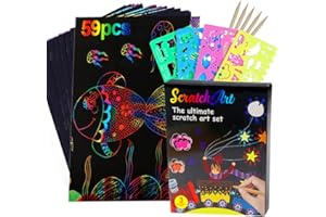 SIENON Kratzbilder-Set, 59 Stücke Rainbow Magic-Kratzpapier-Set für Kinder, Kratz-Kunst-Bastelset, Notizblätter Doodle Pad Lustiges DIY-Spiel für Geburtstagsfeier Weihnachten Ostern Geschenk