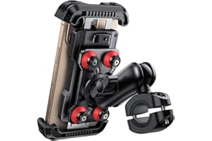 Lamicall Uchwyt na telefon motocyklowy - [antykradzieżowy] [podwójny tłumik wibracji] metalowy uchwyt przedłużający, uchwyt na telefon rowerowy, 2 x 360° obrotowy uchwyt kierownicy do iPhone'a 16 15 i