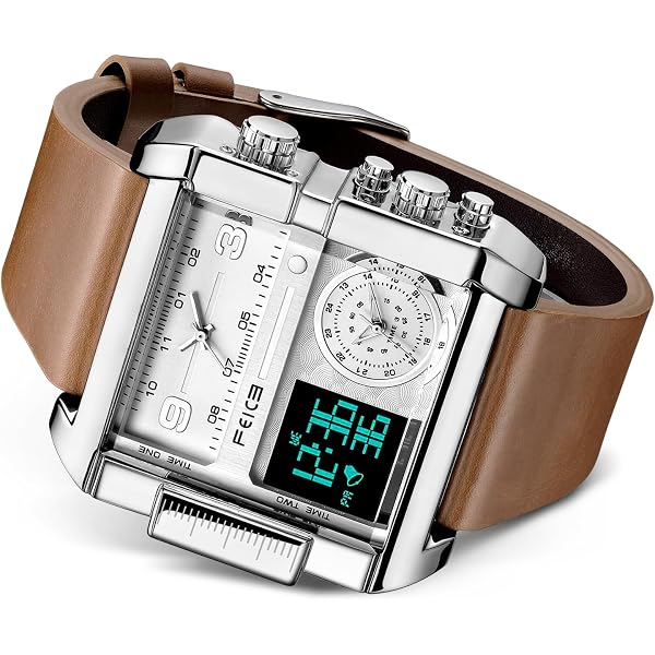 Buy OVERFLY 8925-Brown 3 Time Zone Square Dial Chronograph Watch
