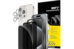 NEW'C 2 x Protector Pantalla privacidad para iPhone 15 Pro Max (6,7 Pulgadas) y 2 x Protector Pantalla Protector de Lente de Cámara - Cristal Templado - Herramienta de instalación fácil incluida