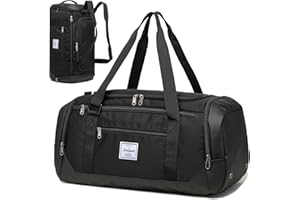 Laripwit Travel Duffle Bag for Men 40L Medium Gym Duffel Backpack with Shoe Compartment & Wet Pocket Sports Holdalls Women Weekend Overnight Bag for Traveling Camping, Black