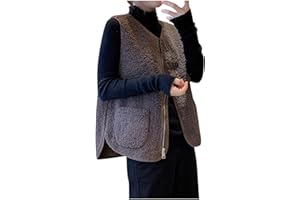 RLEHJN Gilet sans Manche Femme, Gilet en Molleton Polaire Doux sans Manche Coupe Classique Femme Grandes Filles Couleur Unie Blouson Mode Bouton Matelassée sans Manches Veste avec Poches