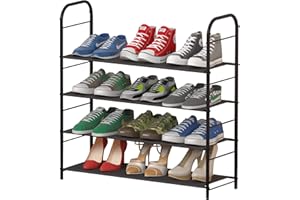 MOYIPIN 4-Tier Shoe Rack Storage Organizer, Shoe Shelf with Waterproof Non-Woven Fabric, High Capacity, Black