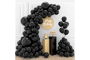 Schwarz Luftballons 110 Stück, Schwarzer Luftballon Girlande, Latex Schwarze Partyballons für Happy Birthday, Kinderparty, Babyparty, Hochzeit, Jubiläum Dekorationen(schwarze Ballons 18/12/10/5 Zoll)