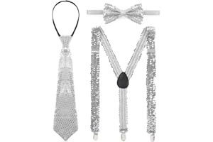 inlzdz Damen Pailletten Hosenträger Set, Verstellbarer Y Pailletten Hosenträger Clip, Pailletten Krawatte mit Fliege für Kostüm Party Zubehör