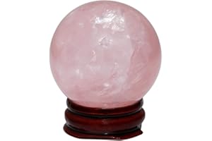 mookaitedecor Naturelle Quartz Rose Sphère Boule Decoratifs avec Support Bois,Reiki Pierres et Cristaux Lithotherapie Collection