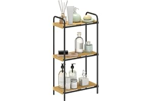 HOMCOM Étagère Salle de Bain Bambou, 3 Niveaux, étagère de Rangement étroite autoportante Cadre en Acier pour Salon, Salle à Manger, Balcon, Cuisine, 41,5 x 21,5 x 77,5 cm, Noir et Effet Bois Naturel