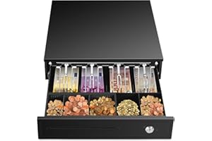 JVTISF Kassenlade Elektrisch, Kassenschublade mit 5 Münzfächer, 4 Scheinfächer, Geldlade elektrische und manuelle Öffnung, Geldschublade, Geldbox Banknotenfächern