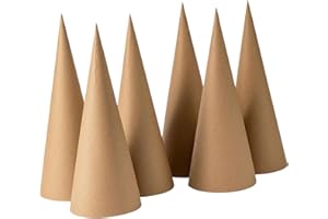 Fenteer 6x Paper Mache Cones with Open Bottom Xmas DIY Art Crafts Imaginative Cardboard Cones Christmas Tree Decoration for Crafting Painting Party Hats Mini Xmas Trees Decor，6pcs-25cm