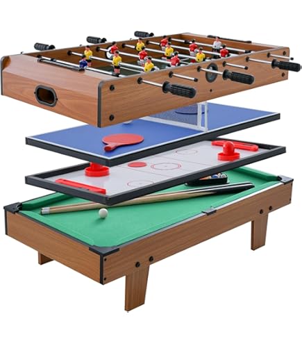 MUWO Masterplay 12-in-1 Multigame speeltafel | Tafelvoetbal, Air Hockey, Tafeltennis & meer | Stapelfunctie voor ruimtebesparende opslag | Accessoires voor alle spellen (Bruin