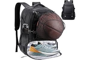 Yowmina Sac à dos de basket-ball pour homme et femme avec compartiment pour ballon et chaussures, capacité 40L, léger et respirant, pour volley-ball, football, sport, voyage, école, salle de sport
