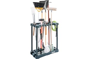 VEVOR Organizer na Narzędzia Ogrodowe 10 Przegródek - Stojak do Organizacji i Przechowywania w Garażu - Uchwyt na Grabie, Miotłę, Łopatę