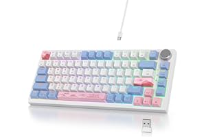 SbocKeeb Klawiatura mechaniczna bezprzewodowa 75% z przyciskiem, klawiatura gamingowa TKL 75% amerykańska QWERTY RGB Bluetooth/2.4G/USB PBT, nakładki na klawisze Hot-Swap do Mac/Win (V400pro-Pink)