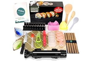 DOAIZER Sushi Making Kit Pro Sushi Maker Tools,Bazooker Roller with Guide Includes Bamboo Mat,Cutting Mold,Sushi Knife,Onigiri Mold,Chopsticks,Sauce Dishes,Rice Spreader&More All You Need DIY Sushi Gift