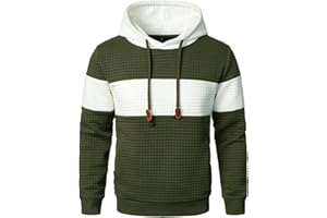 HOOD CREW Men’s Sweatshirts Long Sleeve Pullover Patchwork Plaid Jacquard Hoodie Casual Drawstring Hoody Top