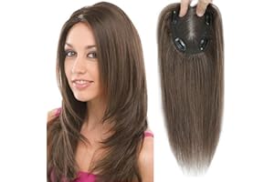 SARO-UP Human Hair Toppers for Women Real Human Hair Topper with Thinning Hair Clip In Topper Hairpieces 40g No Bangs 10 * 12CM Swiss Base Wiglets Top Hair Toppers 12Inch （Medium Auburn Brown）