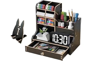 Catekro Organizer na biurko z drewna, organizer do biura, do samodzielnego montażu, szuflady, do domu, biura i szkoły (kolor czarny Petit)