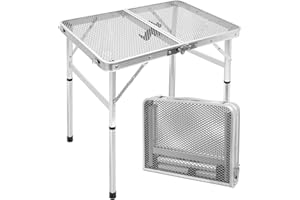 E EASTSTORM Tavolino Pieghevole da Campeggio 60×40cm，Tavolo Grigliato con Griglia in Metallo，2 Regolabili in Altezza Portatile per Picnic Giardino Balcone Mercato Barbecue Spiaggia