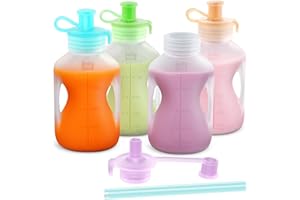 Jelly Ruru Pouches per alimenti riutilizzabili in silicone con cinghie, resistenti alle perdite, per spremere e dishwasher, freezer, microwave Safe, Baby Food Storage for Homemade Puree, Yogurt, 5 oz,