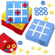 Tic Tac Toe Brettspiel Für Kinder | 12 Mini-Spiele Aus Filz | Lernspielzeug Für Familie & Geburtstage | In Rot, Gelb, Blau