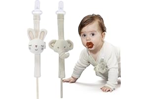 2er-Pack Schnullerkette Bio-Baumwolle,COTTONBEBE Schnullerband für alle Schnuller und Spielzeuge mit Loch, Schnullerketten Mädchen und Junge (0-36 Monate), Hase & Elefant