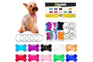 Mardatt 40Pcs(20 Set) Aluminum Blank Tags with Key Ring Kit, 10 Colors Bone Stamping Blanks Engraving Blank Discs Dog Tag Pet Tags for DIY Decorative Craft, 38 x 25 x 1mm
