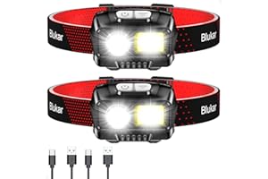 Blukar Lampe Frontale Rechargeable, [Lot de 2] 2000L Super Lumineux Étanche Léger Torche Frontale LED Puissante avec Détecteur de Mouvement, 8 Modes d'éclairage, 30H d'autonomie pour Course/Camping