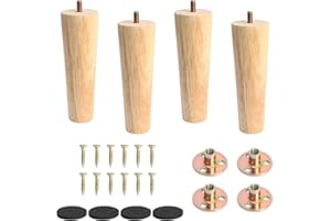 Zythrem Wooden Furniture Leg 15cm/6 inch Sofa Legs Set of 4 Chair Table Couch Leg Solid Wood Furniture Replacement Feet with Mounting Plate Rubber Protection Pad & Screws for Bed Cabinet Coffee Table