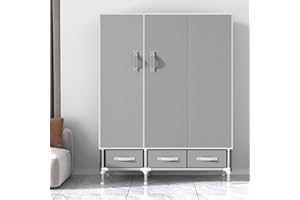 Anmas Box Foldable Closets Portable Wardrobe Fabric Clothes Storage Organiser, Non-woven Fabric Closet with Doors, Multi-use Closet for Bedroom, Easy to Install (Grey)