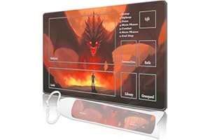 Nkddert MTG Playmat, Playmats for MTG TCG 24" x 14" Stitched Edges Play Mat with Free Storage Bag for Cards Game Play Waterproof Battle Board Game Fierce Dragon MTG Playmat with Zones