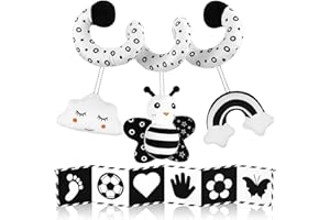 MOSTFUN Zabawka do wózka dziecięcego, fotelika dla niemowląt, zabawka, czarno-biała, z materiału, książka z kontrastem dla niemowląt, zabawka sensoryczna dla dzieci w wieku 3, 6, 9, 12 miesięcy,