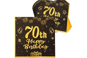 SZSMART Happy Birthday Black and Gold Napkins, 48pcs Party Napkins, Birthday Napkins Happy Birthday Decorations Paper Tissues for Men,Women Birthday Party Supplies Table Decoration (70th)