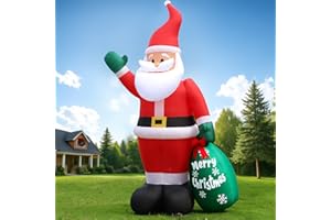Alampia Nadmuchiwany Święty Mikołaj 300 CM z lampkami LED, 10FT Ogromny nadmuchiwany Święty Mikołaj z zielonym workiem, szybkie nadmuchiwanie, wodoodporna dekoracja ogrodowa na taras lub patio