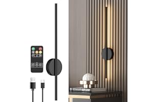 Aipsun Akumulatorowa lampa ścienna z pilotem zdalnego sterowania wewnątrz, 10 000 mAh – 60 cm długości, czarna, 5 W, obracana o 360°, lampa do salonu z funkcją ściemniania i timera, 3000-6000 K, do