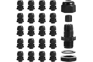 eROOSY 20 Pcs Cable Glands Waterproof PG7 Adjustable Cable Glands Nylon Cable Glands for Cables with a Diameter of 3-6.5mm, Waterproof Nylon Cable Glands, Black