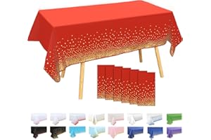 MOMAHUA 6 Pièces Nappe à Pois,137x274cm Grande Rouge Nappe de Fête d'anniversaire Points Or,Rectangulaire,Réutilisable,Imperméables Nappes pour Picnic,Exterieur,Jardin,Mariage,Festival