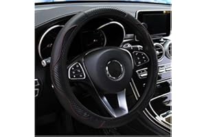YUJINGTING Car Steering Wheel Covers Leather, Steering Wheel Cover Universal 37-38cm Anti-Slip Breathable Carbon Fiber Leather Sports Elastic Without Inner Ring Car Interior Accessories Black