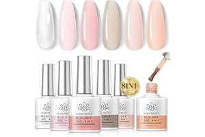 BORN PRETTY Builder Gel 8-in-1, 6 Colors Nude Pink Gel for Nails, Clear White Hard Gel Builder Nail Extension Gel in a Bottle for Nail Starter