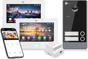 NEO LIGHT Neolight Videocitofono Bifamiliare WiFi Full HD con 2 Monitor Touch Screen IPS, Kit di Superficie per 2 Famiglie, Interfono con Telecamera, Controllo da Smartphone, 2 Fili