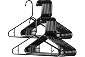 ZYBUX - 20x Adult Coat Hanger Black Colour, Extra Strong Plastic, Space Saving with Suit Trouser Bar (40cm Wide)