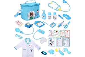 Malette Docteur Enfant, 31 Pièces Kit Docteur Enfant avec Blouse et Valise, Trousse Jeu de Rôle Jouet Déguisement Docteur Enfant pour Filles, Cadeaux d'anniversaire de Noël pour Enfant 3 4 5 6 Ans