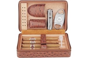 ‎PIPITA PIPITA Tragbarer Reise-Humidore,Eleganter Zigarren Humidore aus Leder mit Zedernholz-Auskleidung für 4 Zigarren mit Luftbefeuchter, Zigarrenanzünder und Zigarrenschneider (Enthält keine Zigarre)