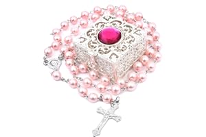 FLAFARY Rosary Beads, Rosary Beads Catholic for Men and Women Pack in Holy Cup Metal Gift Box, First Communion Rosary for Girls and boys, Rosary Necklace as Gifts for Mother, Grandmother, Elders.